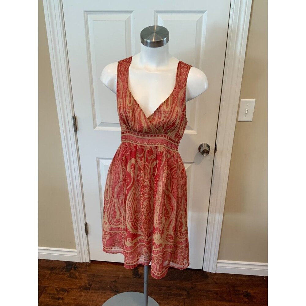 Plenty by Tracy Reese + Boston Proper Red & Gold Silk Paisley Print Dress, Sz 4